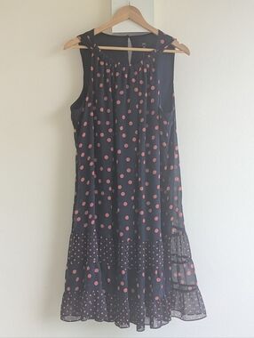 J.B.S. Navy Blue Midi Dress with Coral Polka Dots. Size 18. NWT